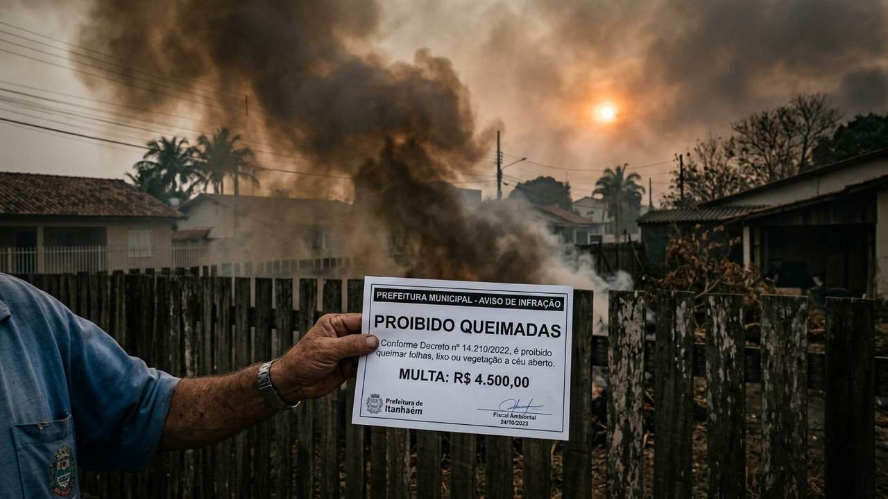 Morador queima folhas secas no quintal espalhando fumaça tóxica no bairro e bombeiros acionam fiscalização com multa ambiental de R$ 3 mil