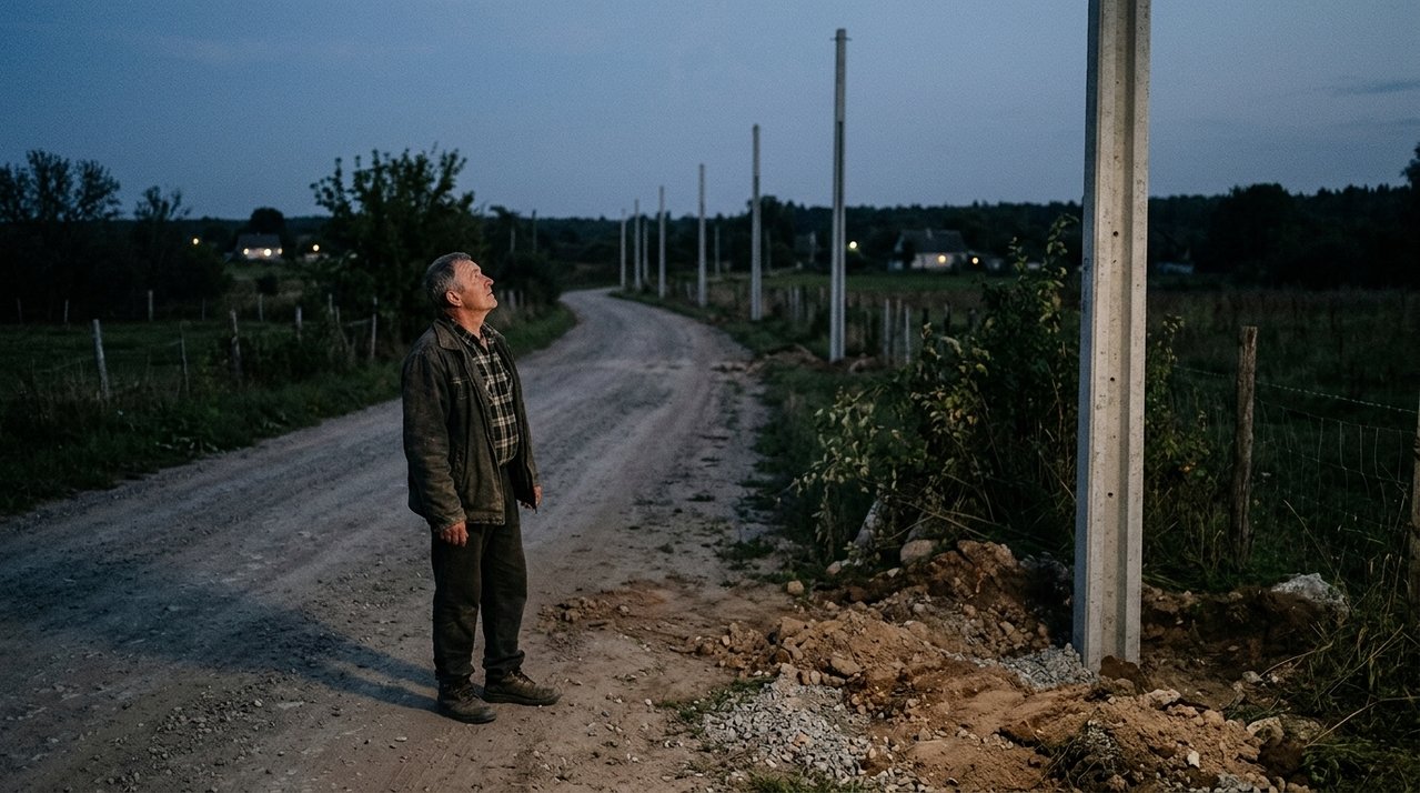 Moradores passam meses sem iluminação em estrada rural e descobrem que prefeitura registrou como entregue um serviço de R$ 310 mil; ao conferir o trecho, encontram postes sem luminárias e parte da instalação inacabada