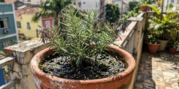 alecrim cultivado em vaso