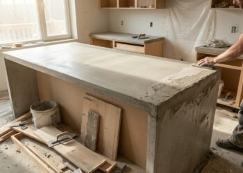 Como uma bancada de concreto nasce do molde ao acabamento