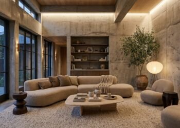 Adeus ambientes engessados: o novo estilo brutalista suave que combina concreto aparente com curvas orgânicas e tecidos macios na decoração
