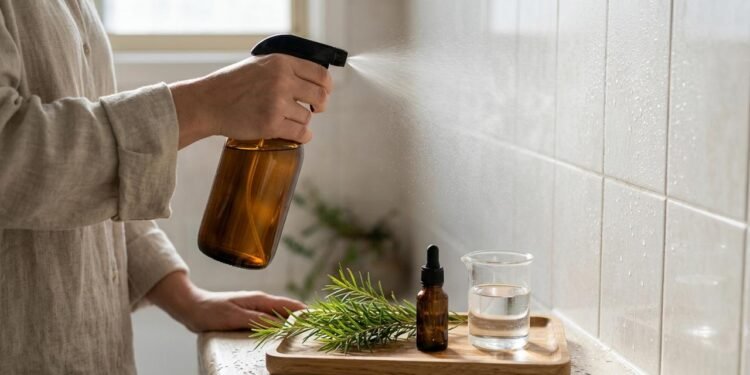 Borrifar óleo essencial de melaleuca com água nas paredes: o spray antifúngico natural que elimina e previne o mofo em áreas úmidas da casa