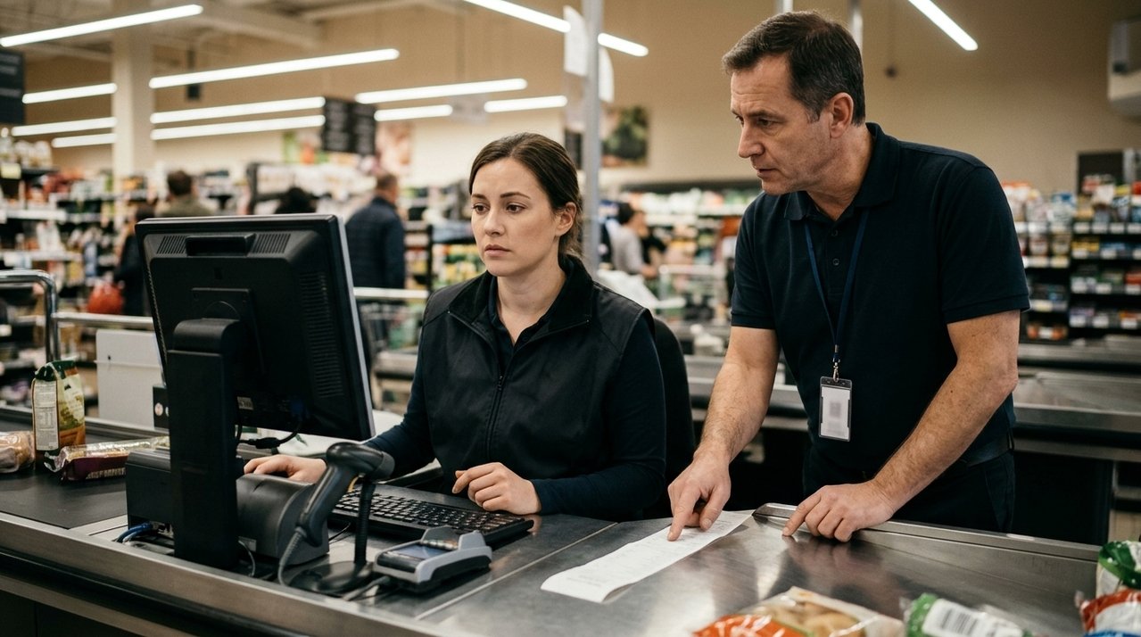 Funcionária de supermercado recebe desconto de R$ 480 no salário após empresa identificar diferença no fechamento do caixa; trabalhadora contesta cobrança porque conferência ocorreu durante sua folga e dinheiro passou por outros funcionários