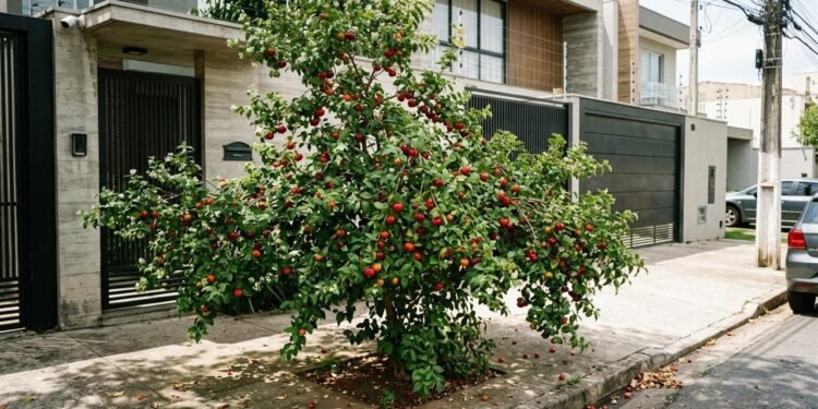 árvores frutíferas na calçada