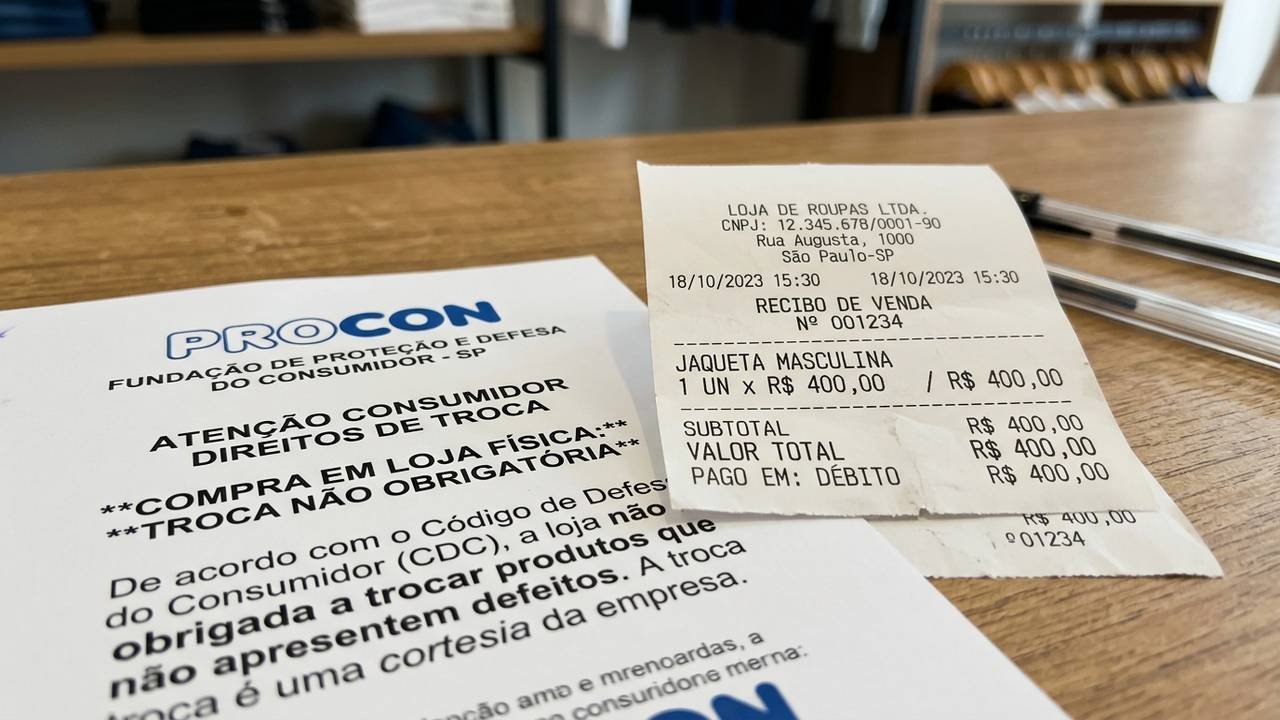 Cliente tenta devolver jaqueta de R$ 400 comprada em loja física após 3 dias e Procon confirma que comércio não é obrigado a fazer troca