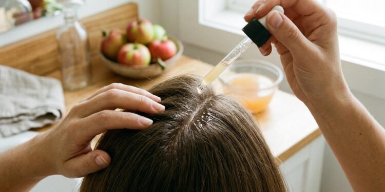 Aplicar vinagre de maçã diluído no couro cabeludo: como a acidez natural equilibra o pH e ajuda a eliminar a casca e a oleosidade dos fios