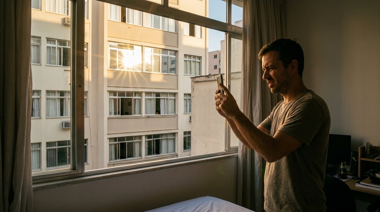 Morador instala película espelhada nas janelas para impedir que pessoas enxerguem o interior da casa, mas reflexo do sol passa a atingir o quarto do vizinho todas as tardes e reclamação chega à administração do condomínio