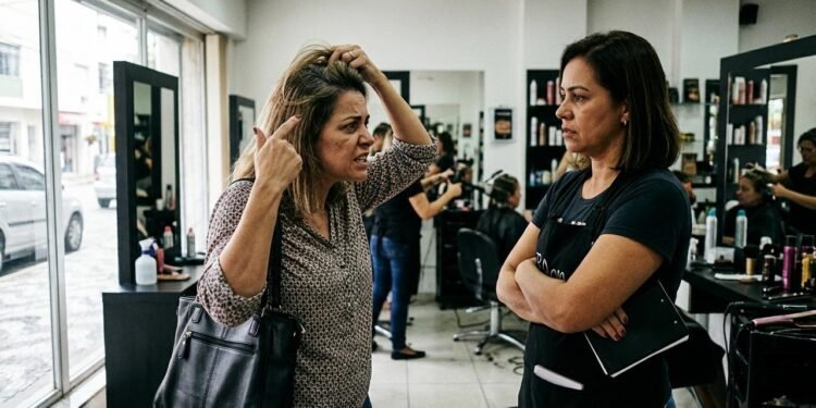 Na história, Juliana Ferreira decidiu mudar a cor dos cabelos e procurou um salão de beleza para realizar o procedimento.  // Imagem ilustrativa gerada por IA para representar a situação descrita no texto; pessoas, locais e elementos visuais não correspondem necessariamente aos reais