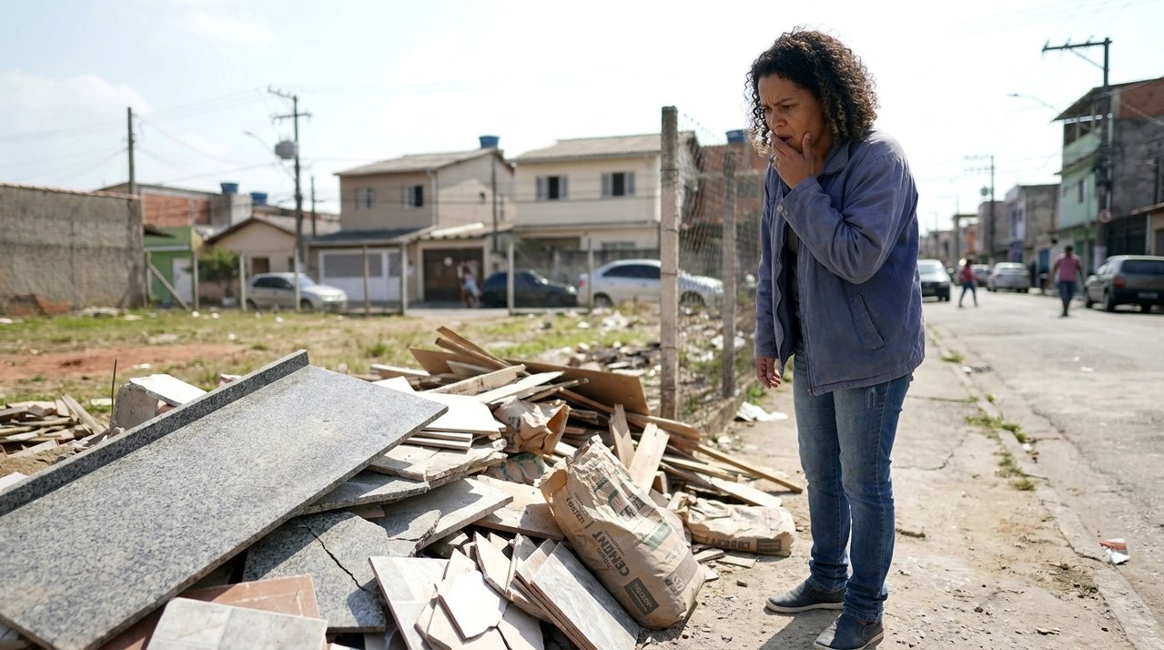Família contrata empresa para retirar entulho da reforma e descobre dias depois que material foi deixado em terreno vazio próximo ao próprio bairro