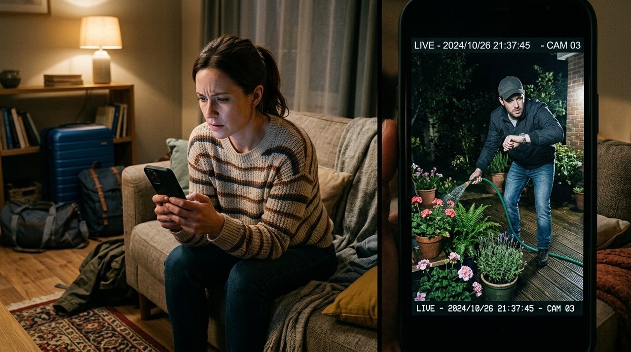 Mulher paga serviço para cuidar das plantas durante viagem de 24 dias e, ao retornar, confere as câmeras e percebe que funcionário aparecia apenas minutos antes de enviar as fotos do jardim