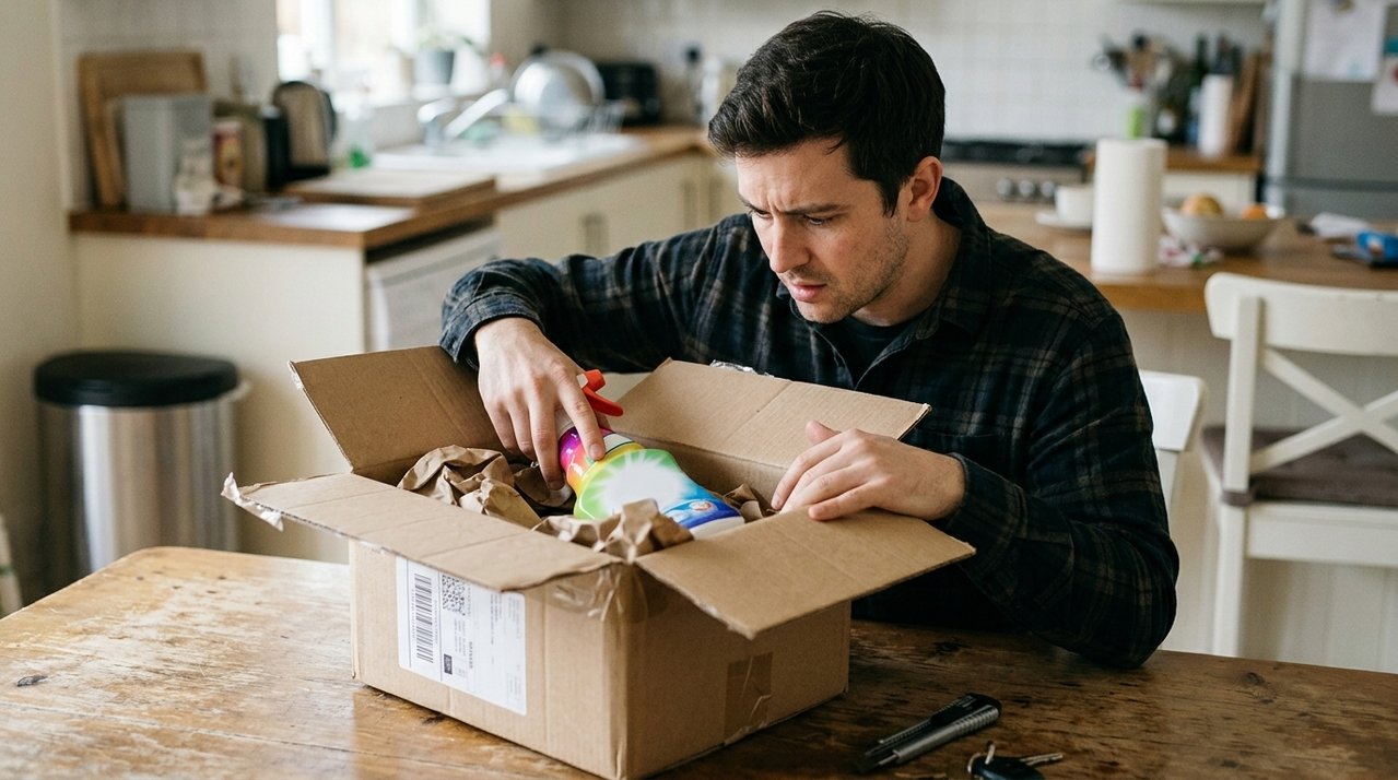 Trabalhador compra celular de R$ 5.500 pela internet e recebe uma caixa contendo um produto de limpeza; a transportadora registra a encomenda como entregue corretamente e a loja se recusa a enviar outro aparelho