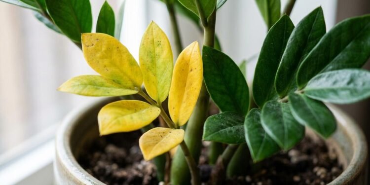 zamioculca com folhas amarelas
