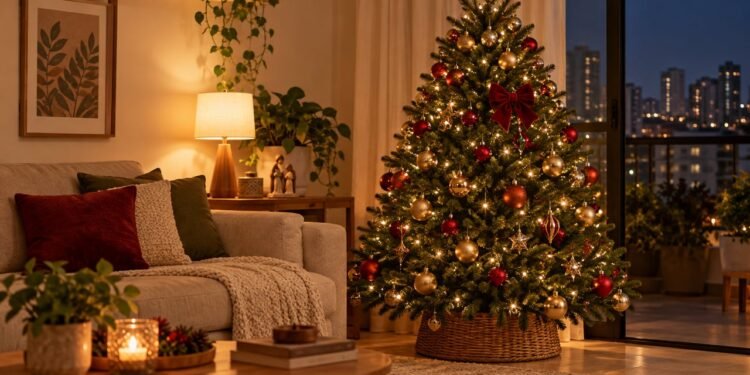 Cordões de LED de luz fixa em branco quente deixam a árvore de Natal 2026 mais elegante e com brilho contínuo