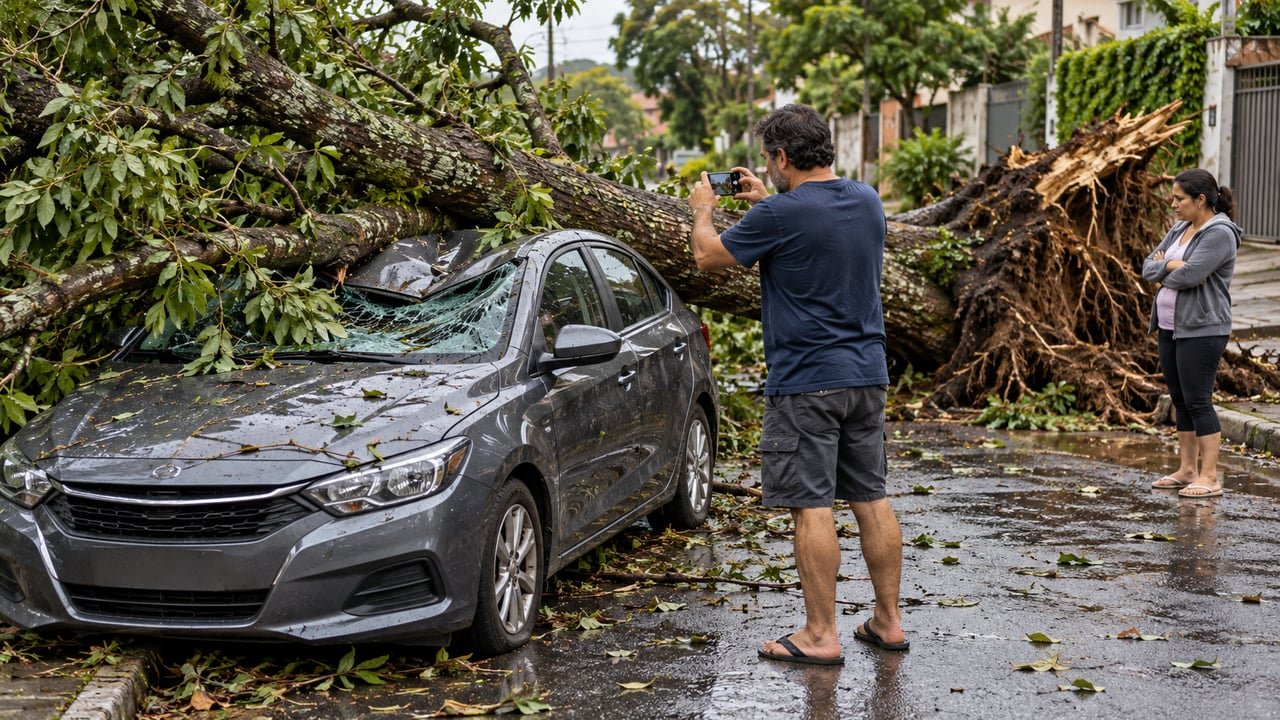 Fotos, vídeos e testemunhas do estrago devem ser reunidos antes de remover o carro ou os galhos