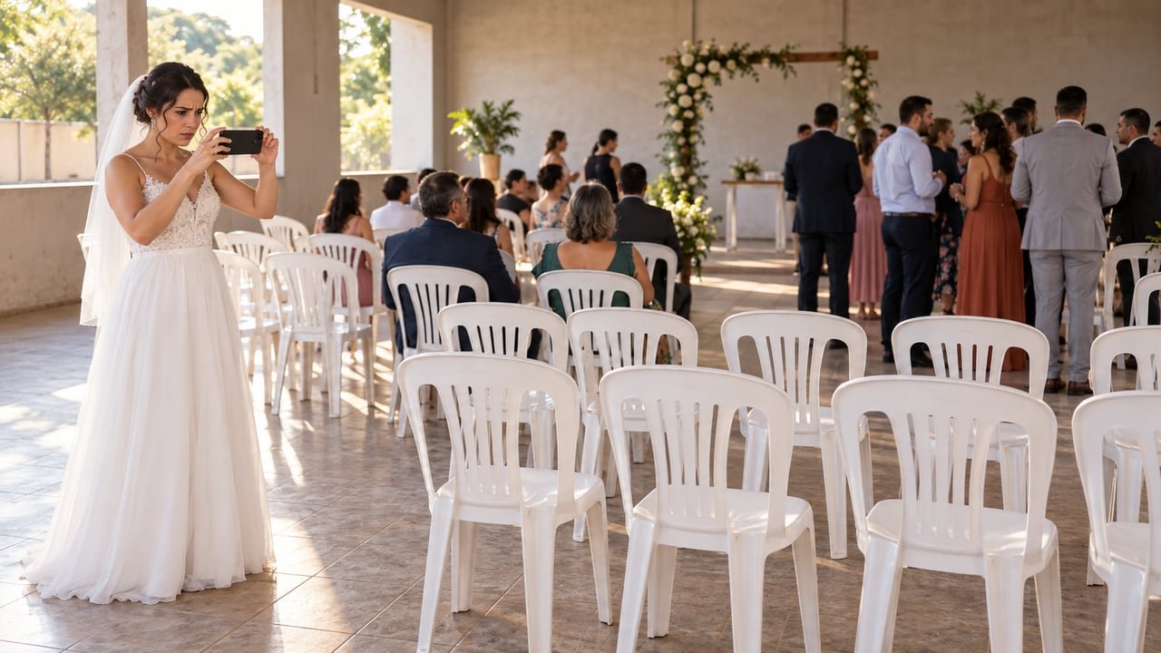 Fotos da falta de cadeiras, contrato e mensagens da locadora ajudam a comprovar a entrega incompleta