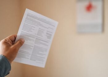 Mão segurando contracheque com calendário de dezembro ao fundo