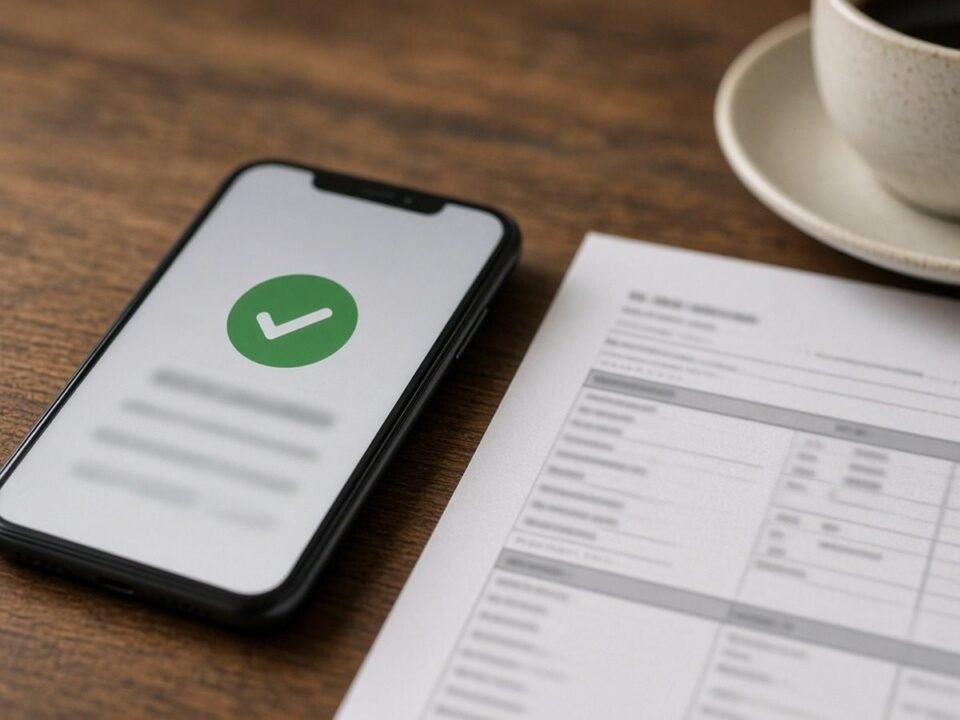 Celular com aviso de depósito ao lado do contracheque