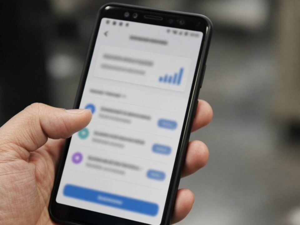 Mão com celular aberto na área de planos da operadora
