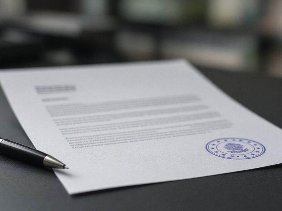 Notificação oficial impressa sobre mesa de escritório