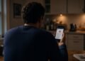 Pessoa olhando alerta em aplicativo de banco no celular