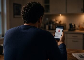 Pessoa olhando alerta em aplicativo de banco no celular