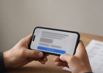 Mãos com celular em tela de autorização de pagamento recorrente