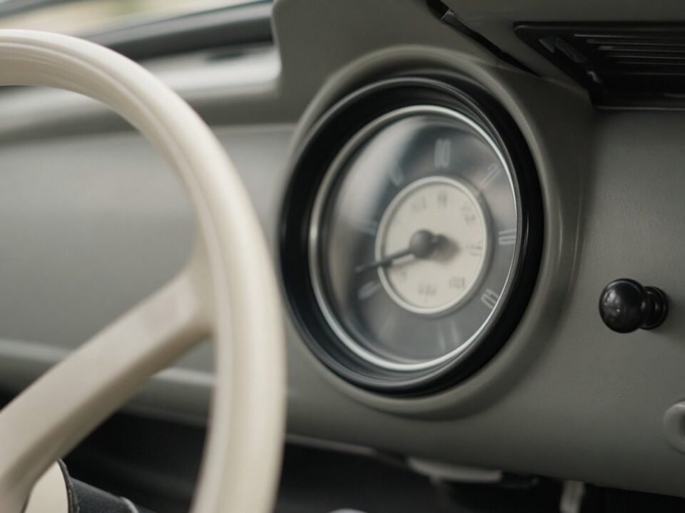 Painel original de carro dos anos sessenta com velocímetro redondo