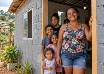 Rejane Alves de Souza, de 45 anos, recebeu em Carapicuíba (SP) uma casa de plástico reciclado montada em 15 horas