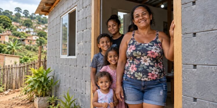 Rejane Alves de Souza, de 45 anos, recebeu em Carapicuíba (SP) uma casa de plástico reciclado montada em 15 horas
