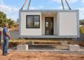 Produzida em fábrica, a moradia modular chega ao terreno para instalação sobre fundações e conexão às redes de serviços