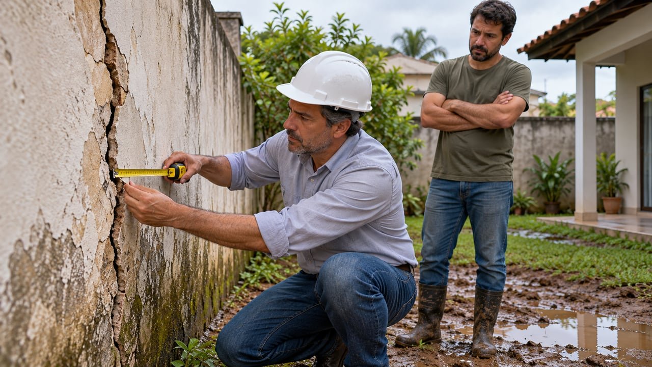 Quem faz o aterro paga a contenção, e o laudo de engenheiro com ART é o primeiro passo do vizinho prejudicado