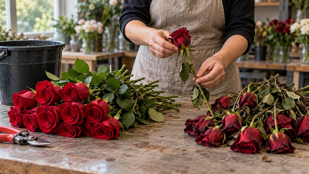 A respiração das rosas é cerca de seis vezes maior a 25°C do que a 5°C, e a flor perde qualidade mais rápido no calor