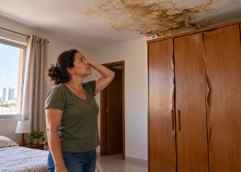 Infiltração vinda do apartamento de cima pode manchar o teto e danificar móveis, e a responsabilidade depende da origem do vazamento