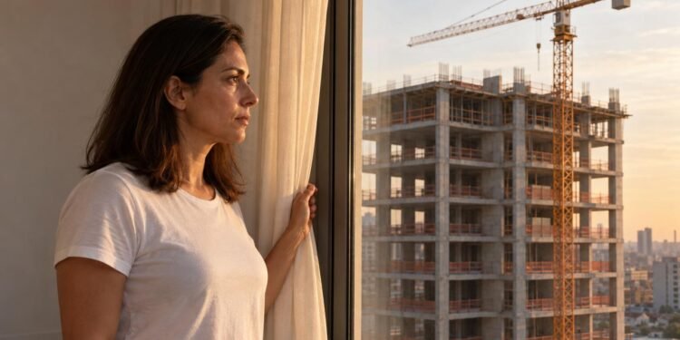 Prédio erguido na frente do apartamento comprado com promessa de vista definitiva para o lago