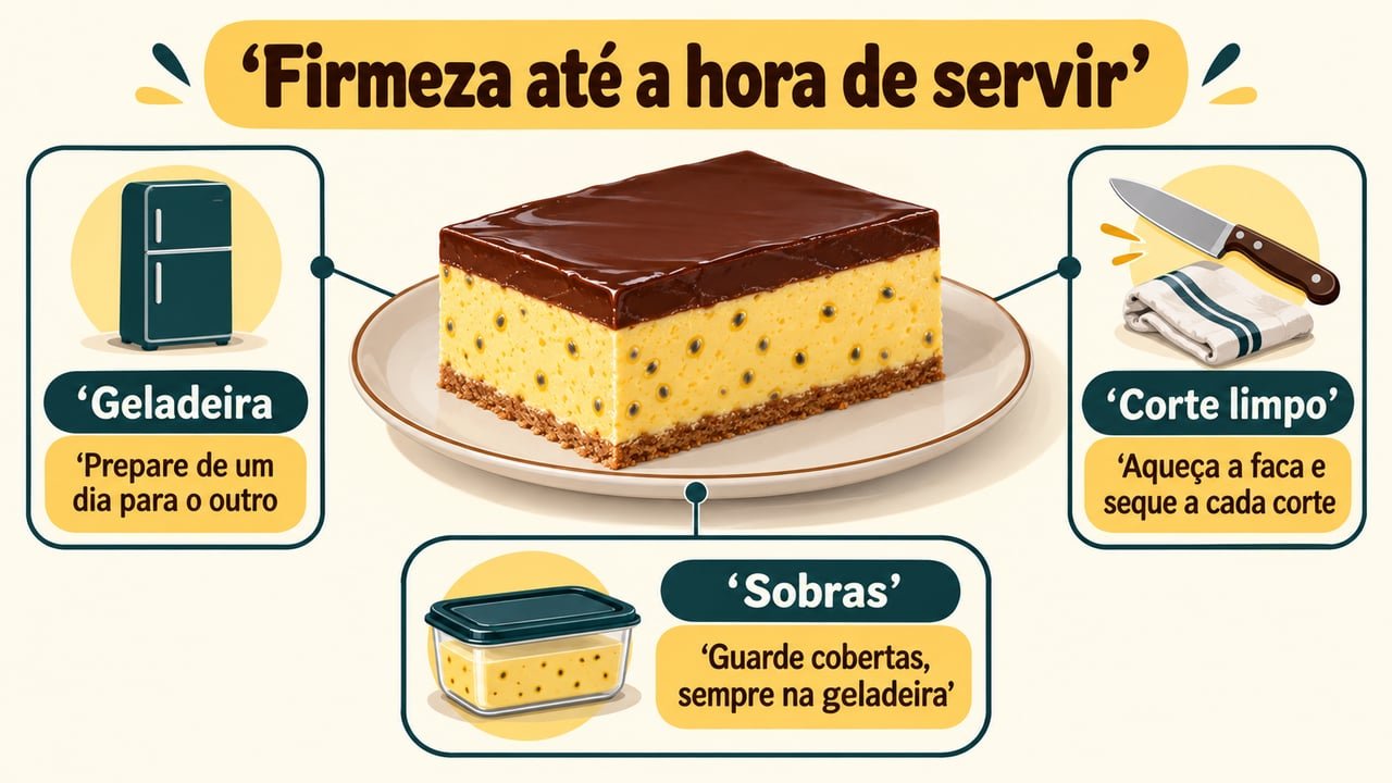 Prepare a mousse de véspera, aqueça e seque a faca a cada corte e mantenha as sobras cobertas na geladeira