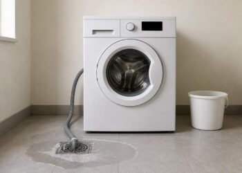 Mangueira da máquina de lavar presa direto no ralo do chão provoca refluxo de água.