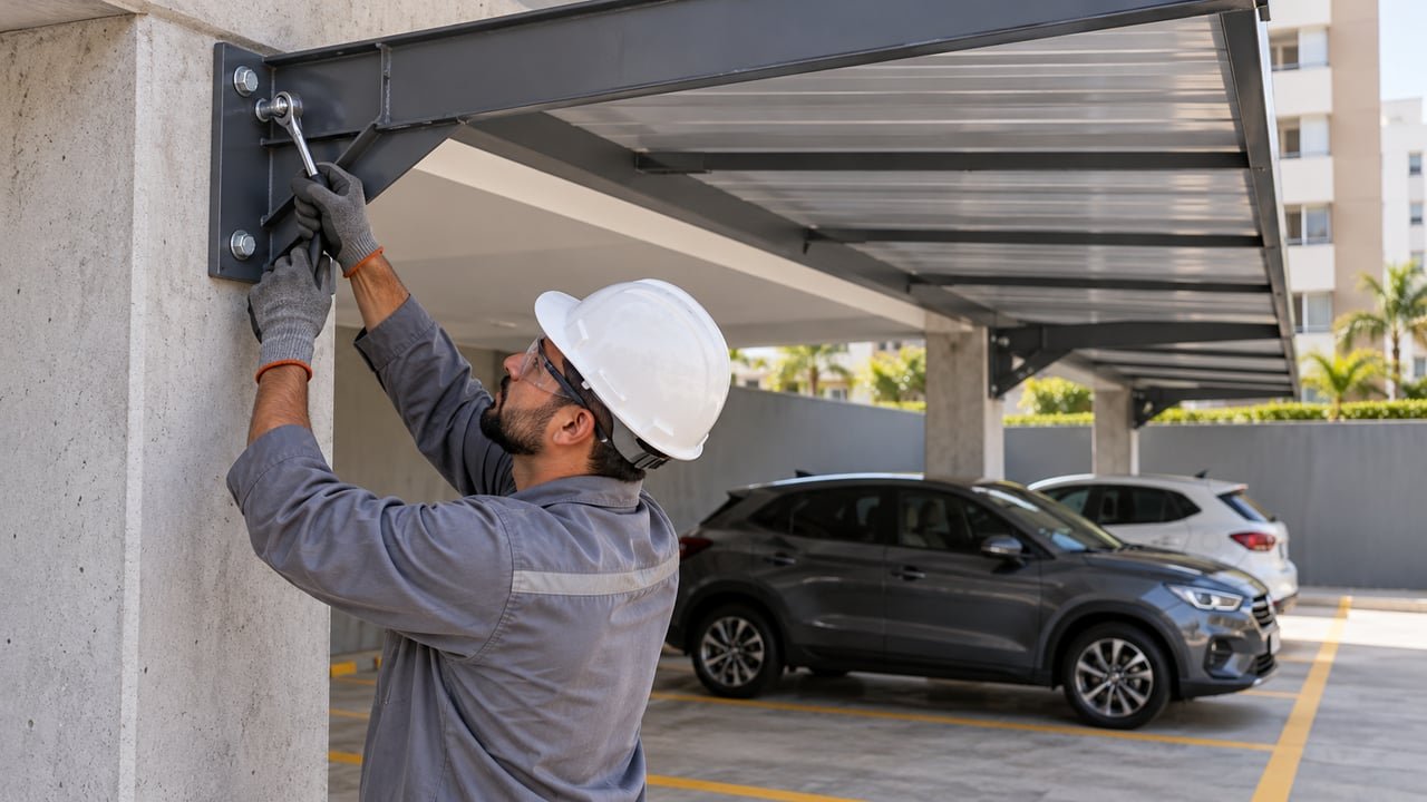 A cobertura costuma ser fixada em pilares e vigas, que em geral são áreas comuns de todos os condôminos