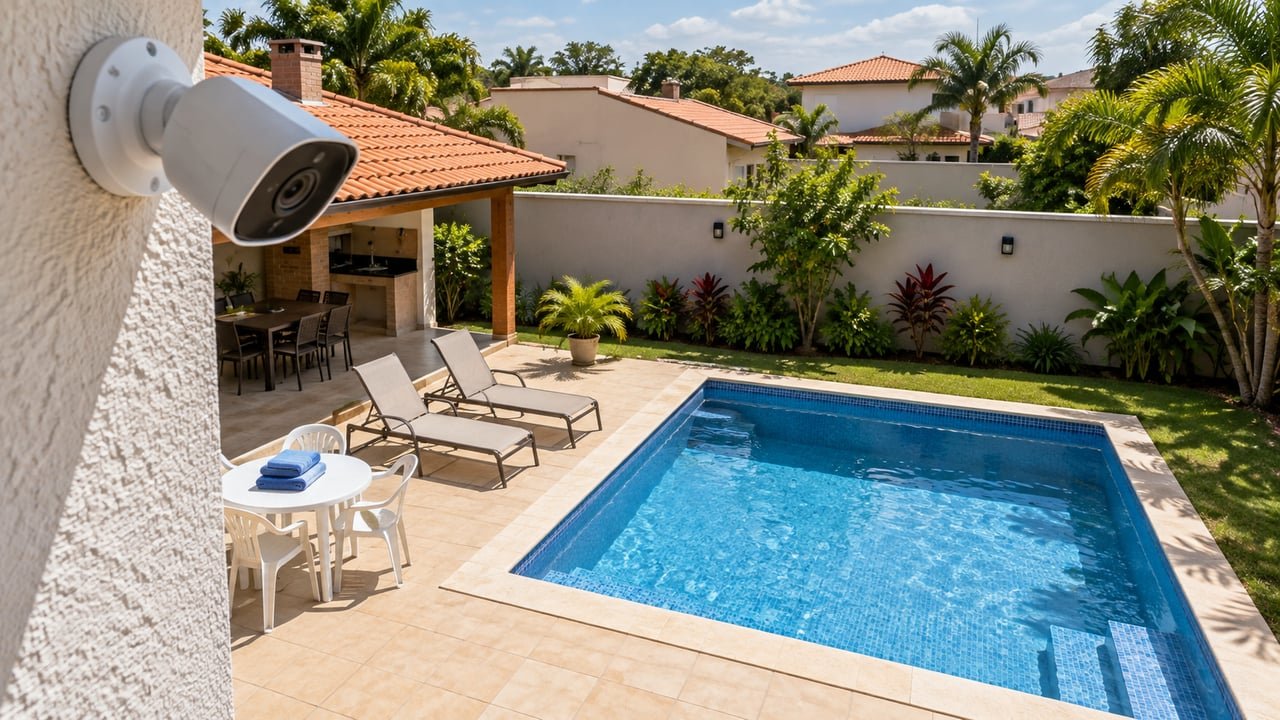 Vizinho instala câmera de segurança apontada para o quintal e a piscina da casa ao lado, família deixa de usar a área de lazer e aciona a Justiça para obrigar o reposicionamento do equipamento